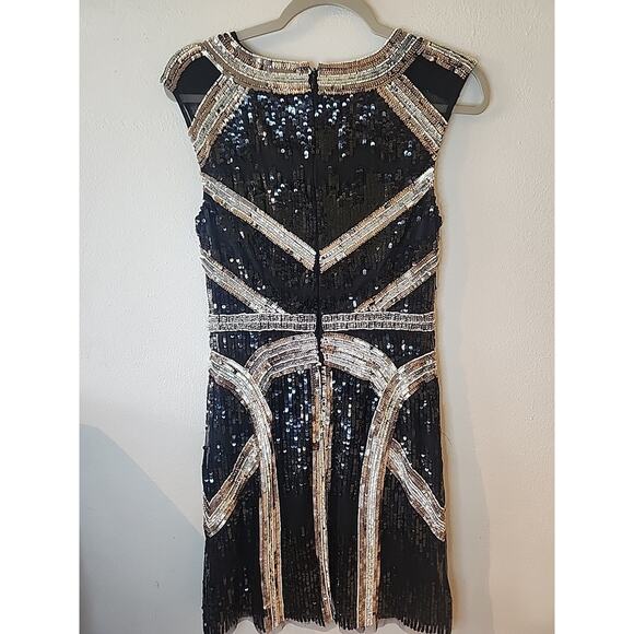 Aidan Mattox Women's Cocktail Dress Size 6 Black Silver Sequined Mini Sheath - Picture 7 of 7